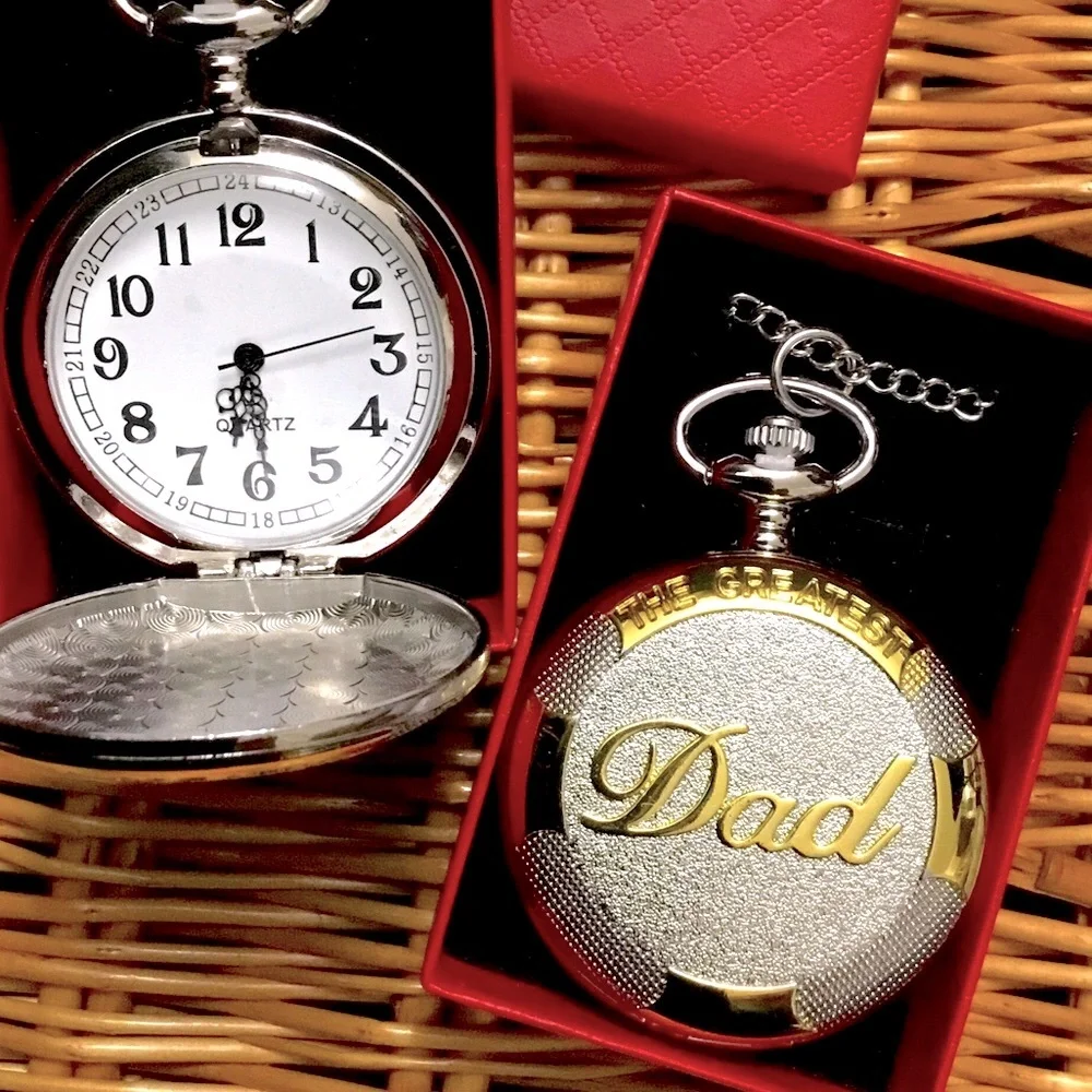 Pocket Watch The Greatest Dad Long Chain Quartz Analog Retro with Gift Box